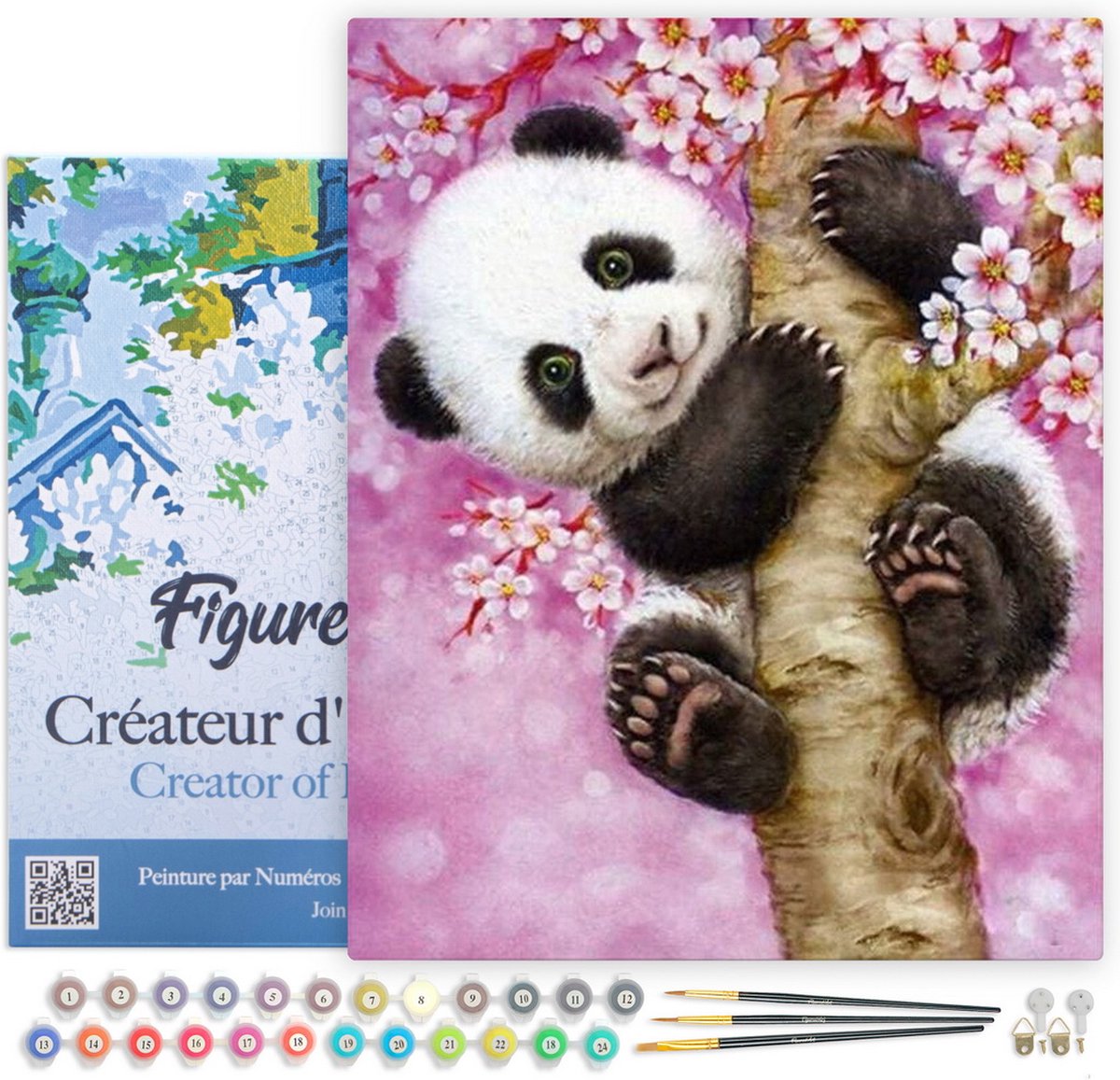 FiguredArt Schilderen op Nummer Volwassenen met lijst - Baby Panda - Handwerk acrylverf Kit DIY Compleet - 40x50cm Canvas al ingelijst